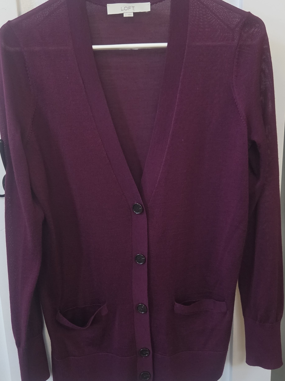 LOFT Plum V-Neck Button Front Cardigan Sweater Size M. Like New